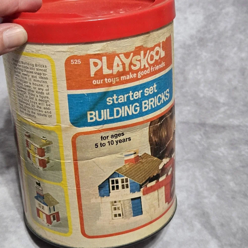 Playskool Milton‎ Bradley #525 Plastic Building Blocks Bricks in Canister